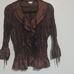 Agora Chocolate Brown Ruffled Blouse